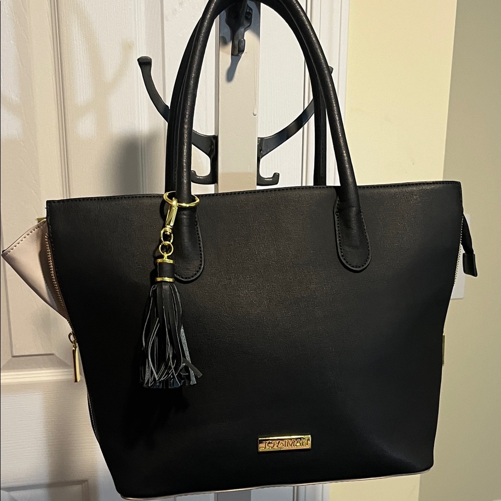 Joy & Iman Black Tote with Gold Detail NWOT
